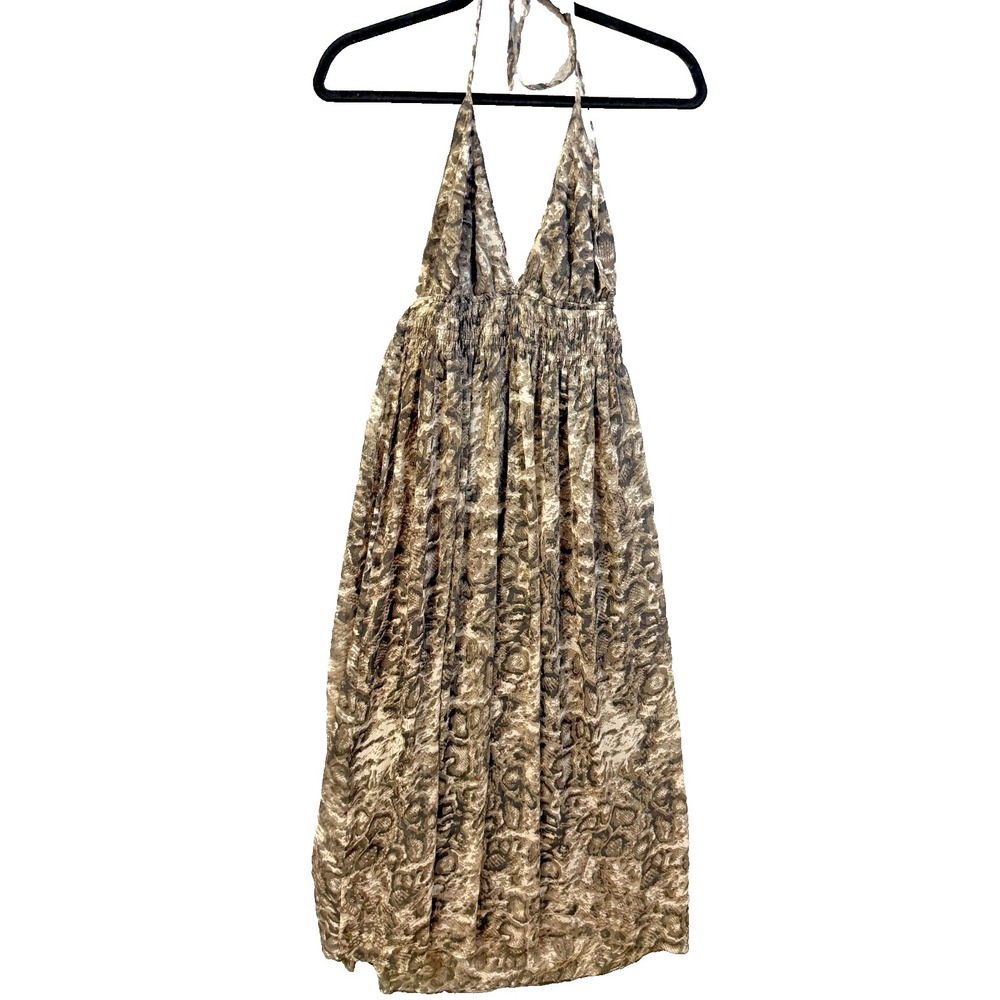 Rebellion Animal/Leopard Print Beige Spaghetti Strap Lined Low-back Dress Size L